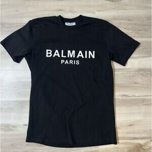 Balmain Black Tee with White Lettering